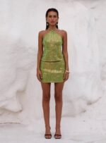 Zelaia Shimmer Mini Skirt Green - Image 4