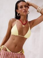 Nevaeh Ribbed Triangle Bikini Top Yellow - Image 5