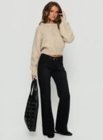 Slow Ride Mid Rise Bootleg Belted Jeans Washed Black - Image 3