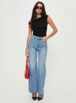 Henesey High Rise Straight Leg Jeans Mid Blue Wash - Image 3