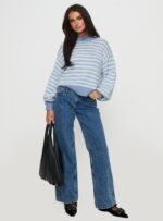 Harmony Balloon Sleeve Knit Jumper Blue / White Stripe - Image 3