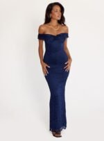 Anabeila Strapless Frill Maxi Dress Navy - Image 2