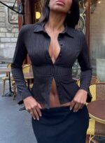 Anni Pinstripe Shirt Black - Image 6