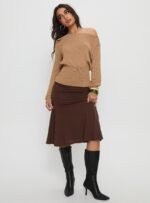 Xaria Off Shoulder Knit Jumper Tan - Image 3