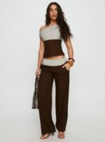 Past Life Fold Over Waistband Trousers Brown / Stripe - Image 3