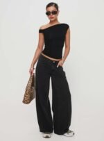 Ramos Low Rise Wide Leg Jeans Washed Black Petite - Image 3