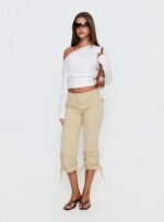 Ashlinn Off Shoulder Long Sleeve Drapey Top White - Image 3