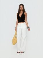 Saving Up Mid Rise Straight Leg Studded Jeans White - Image 3
