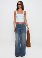 Paltrow Mid Rise Wide Leg Cargo Jeans Mid Blue Wash - Image 3