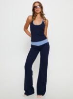 Kobee Jersey Flare Trousers Navy / Light Blue - Image 3