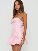 Aubriana Strapless Mini Dress Pink Jacquard - Image 3