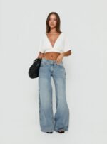 Ramos Low Rise Double Button Wide Leg Jeans Light Vintage Blue - Image 3