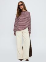 Settle Down Long Sleeve Top Pink / Brown Stripe - Image 3