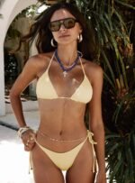 Nevaeh Ribbed Triangle Bikini Top Yellow - Image 7