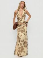 Roselin Mesh Maxi Skirt Brown Floral - Image 3