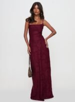 Celena Maxi Dress Burgundy Burnout - Image 3
