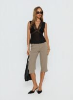 Noven Tie Back Lace Trim Top Black - Image 2