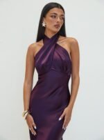 Rosaminta Halter Maxi Dress Plum - Image 2