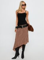 Suella Asymmetrical Midi Skirt Brown Polka Dot - Image 3