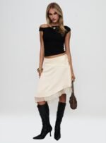 Rosemead Satin Midi Skirt Cream - Image 3