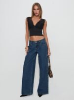 Ramos Low Rise Wide Leg Denim Jeans Dark Blue Wash - Image 3