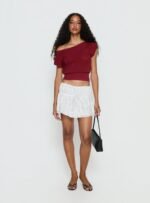 Cloud Tempo Boat Neck Cinched Knit Top Wine - Image 3