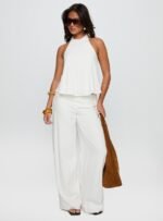 Aquaria Halter Linen Blend Top White - Image 3