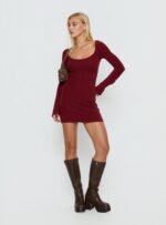 Larelle Reversible Knit Long Sleeve Mini Dress Red - Image 2
