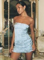 Ramie Strapless Mini Dress Blue - Image 2