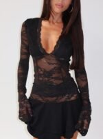 Kecia Lace Waistband Mini Skirt Black - Image 8