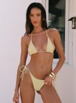 Nevaeh Ribbed Triangle Bikini Top Yellow - Image 3