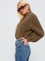 Mastery Faux Suede Bomber Jacket Brown - Image 4