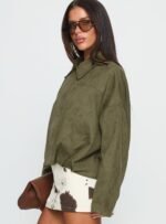 Enlightened Faux Suede Bomber Jacket Khaki - Image 4