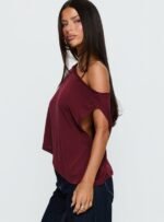 Passerby Asymmetrical Off Shoulder Top Burgundy - Image 4