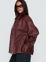 Napoleon Faux Leather Jacket Burgundy - Image 4