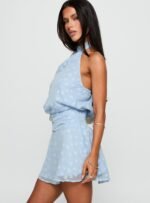 Eurythmic Scarf Halter Mini Dress Blue Jacquard - Image 3