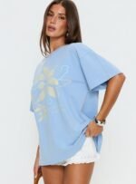 Full Bloom Oversized Graphic Tee Washed Blue - Image 4