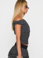 Ready To Party Off Shoulder Top Black Polka Dot - Image 4