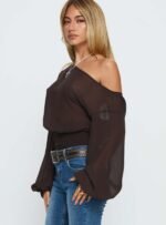 Idalina Slouchy Chiffon Top Brown - Image 4