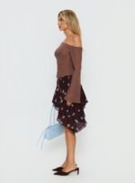 Hevenna Asymmetrical Chiffon Mini Skirt Brown / Blue Polka - Image 4