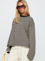 Bloom Long Sleeve Top Beige Stripe - Image 4