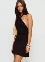 Korie Halter Twist Mini Dress Chocolate Brown - Image 3