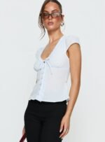 Kalysa Ruffle Short Sleeve Blouse Top Blue Stripe - Image 4