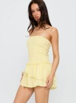 Ayanni Shirred Strapless Mini Romper Yellow - Image 4