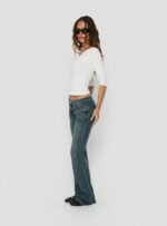 Clynee Ultra Low Rise Bootleg Jeans Dirty Blue - Image 4