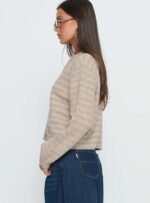 Raynna Button Up Cardigan Beige Stripe - Image 4