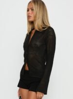 Marcita Floral Knit Longline Shirt Black - Image 4