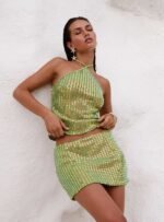 Zelaia Shimmer Mini Skirt Green - Image 5