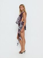 Snakepit Halter Plunge Mini Dress Blue Animal - Image 4