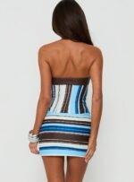 All The Way Strapless Corset Mini Dress Blue Stripe - Image 4